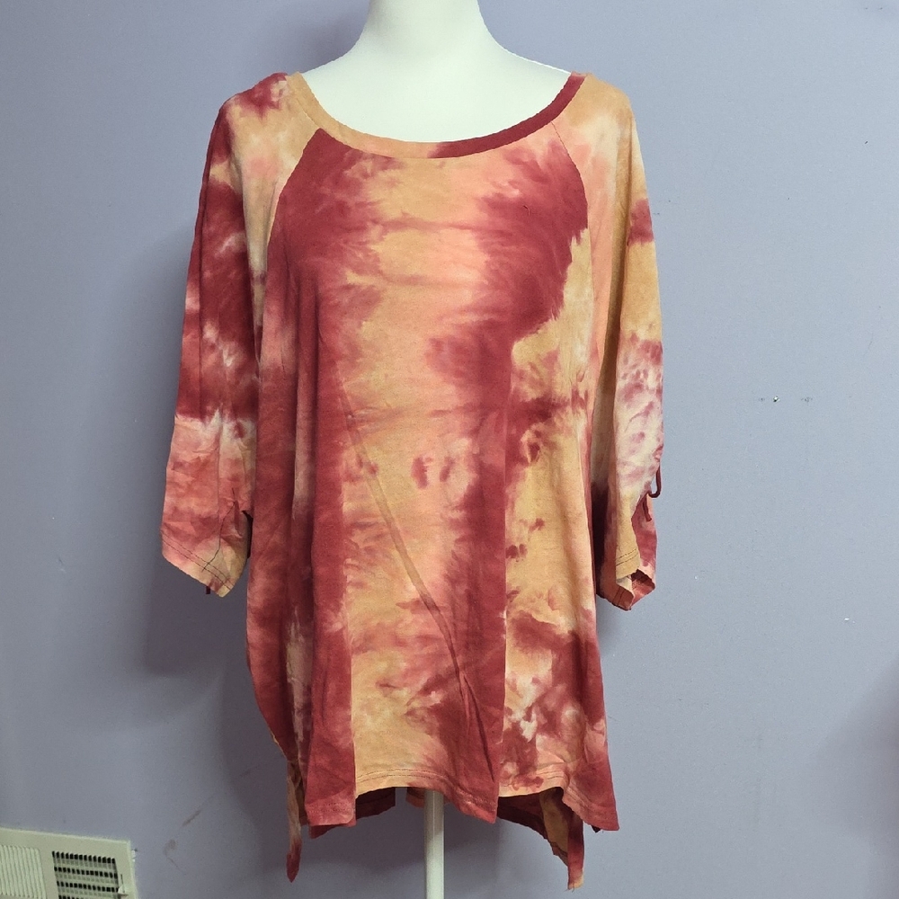 Umgee Tie-Dye Oversized Tunic in Rust & Cream